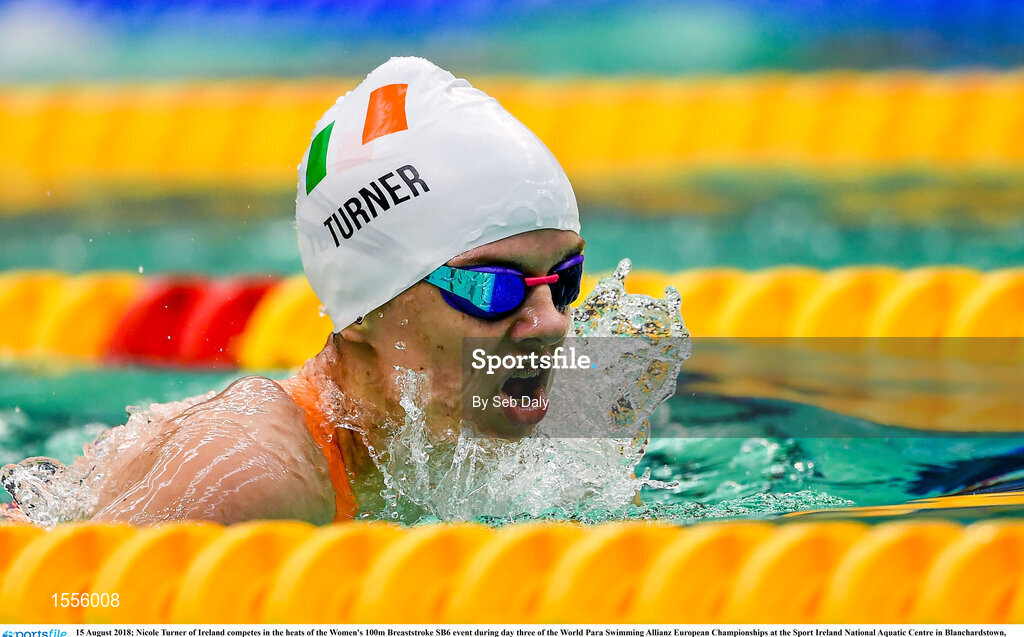 15 August 2018; Nicole Turner of Ireland competes in the heats of the Women's 100m Breaststroke SB6 event during day three of the World Para Swimming Allianz European Championships at the Sport Ireland National Aquatic Centre in Blanchardstown, Dublin. Photo by Seb Daly/Sportsfile