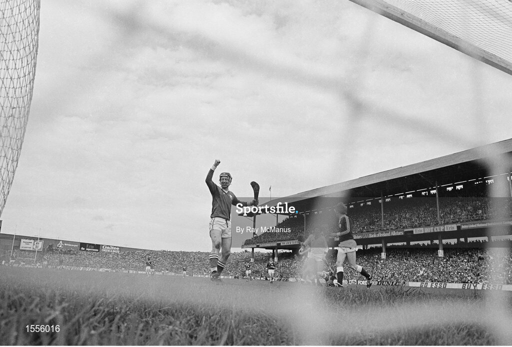 7 September 1980; Éamonn Cregan of Limerick celebrates after scoring a goal during the All Ireland Hurling Final, Galway v Limerick, Croke Park, Dublin. Photo by Ray McManus/Sportsfile