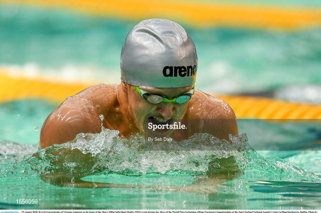 15 August 2018; Kyrylo Garaschenko of Ukraine competes in the heats of the Men's 200m Individual Medley SM13 event during day three of the World Para Swimming Allianz European Championships at the Sport Ireland National Aquatic Centre in Blanchardstown, Dublin. Photo by Seb Daly/Sportsfile