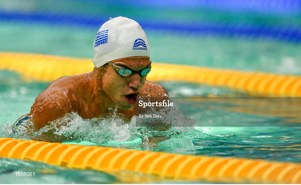 15 August 2018; Gerasimos Lignos of Greece competes in the heats of the Men's 200m Individual Medley SM13 event during day three of the World Para Swimming Allianz European Championships at the Sport Ireland National Aquatic Centre in Blanchardstown, Dublin. Photo by Seb Daly/Sportsfile