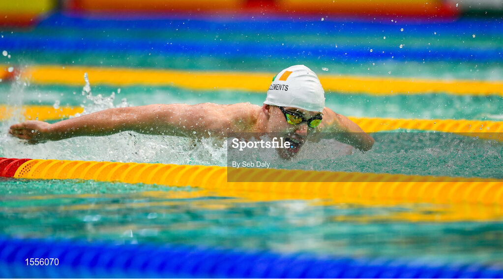 15 August 2018; Barry McClements of Ireland competes in the heats of the Men's 100m Butterfly S9 event during day three of the World Para Swimming Allianz European Championships at the Sport Ireland National Aquatic Centre in Blanchardstown, Dublin. Photo by Seb Daly/Sportsfile