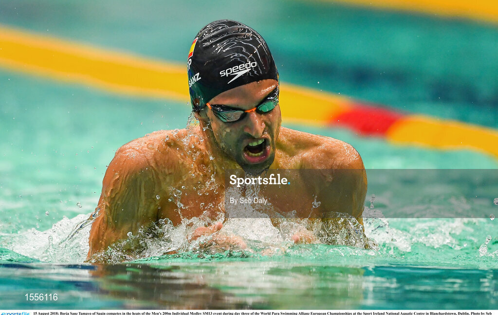 15 August 2018; Borja Sanz Tamayo of Spain competes in the heats of the Men's 200m Individual Medley SM13 event during day three of the World Para Swimming Allianz European Championships at the Sport Ireland National Aquatic Centre in Blanchardstown, Dublin. Photo by Seb Daly/Sportsfile