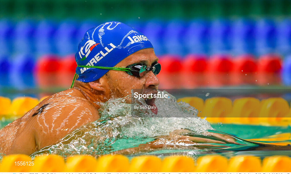 15 August 2018; Efrem Morelli of Italy competes in the heats of the Men's 50m Breaststroke SB3 event during day three of the World Para Swimming Allianz European Championships at the Sport Ireland National Aquatic Centre in Blanchardstown, Dublin. Photo by Seb Daly/Sportsfile