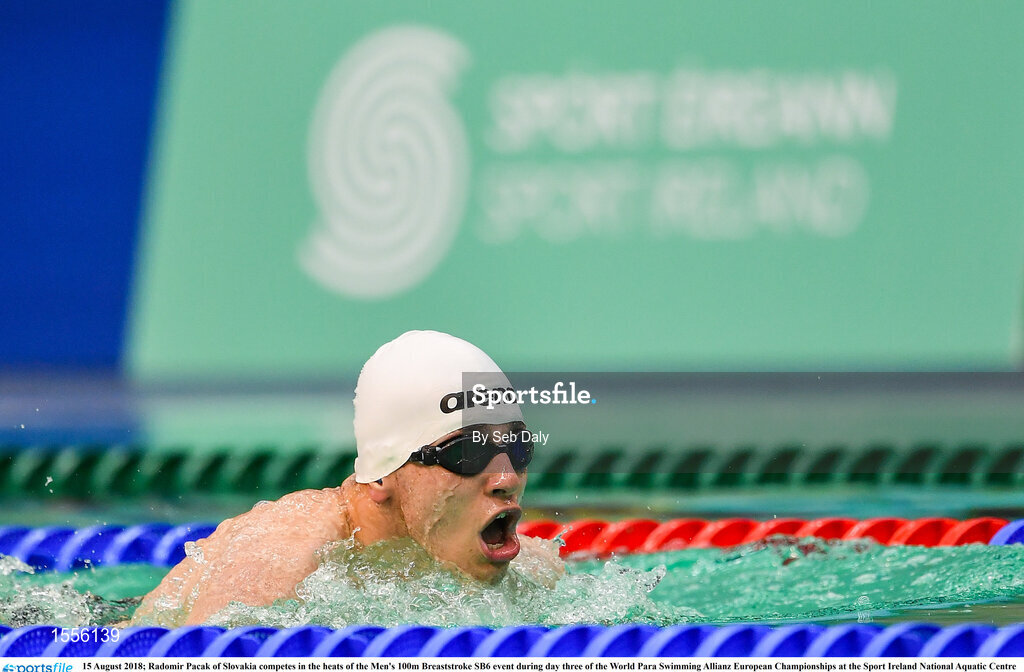 15 August 2018; Radomir Pacak of Slovakia competes in the heats of the Men's 100m Breaststroke SB6 event during day three of the World Para Swimming Allianz European Championships at the Sport Ireland National Aquatic Centre in Blanchardstown, Dublin. Photo by Seb Daly/Sportsfile