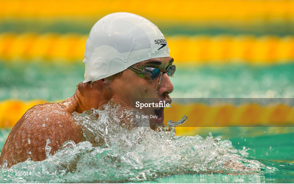 15 August 2018; Bohdan Hrynenko of Ukraine competes in the heats of the Men's 100m Breaststroke SB6 event during day three of the World Para Swimming Allianz European Championships at the Sport Ireland National Aquatic Centre in Blanchardstown, Dublin. Photo by Seb Daly/Sportsfile