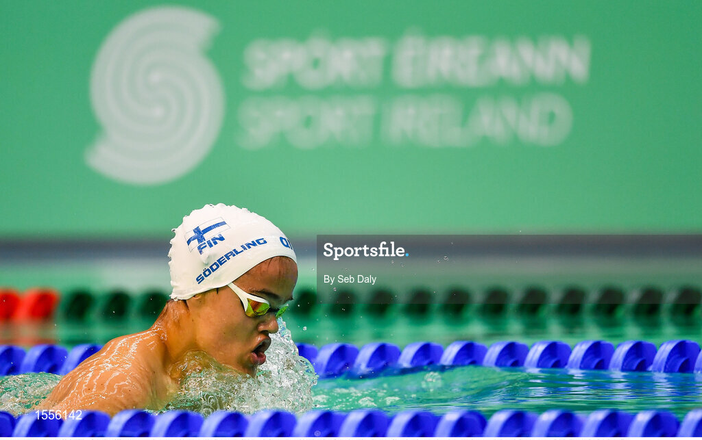 15 August 2018; William Soderling of Finland competes in the heats of the Men's 100m Breaststroke SB6 event during day three of the World Para Swimming Allianz European Championships at the Sport Ireland National Aquatic Centre in Blanchardstown, Dublin. Photo by Seb Daly/Sportsfile
