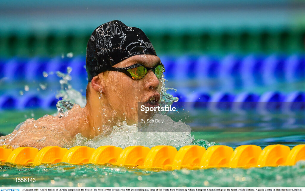 15 August 2018; Andrii Trusov of Ukraine competes in the heats of the Men's 100m Breaststroke SB6 event during day three of the World Para Swimming Allianz European Championships at the Sport Ireland National Aquatic Centre in Blanchardstown, Dublin. Photo by Seb Daly/Sportsfile