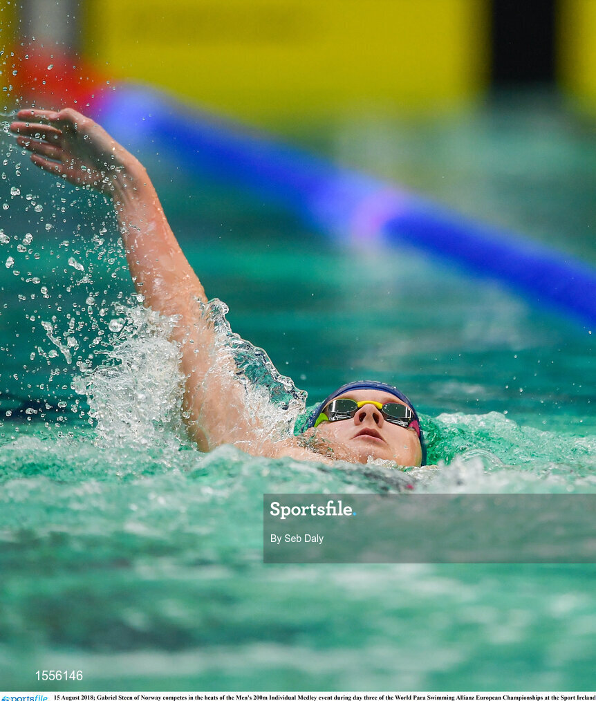 15 August 2018; Gabriel Steen of Norway competes in the heats of the Men's 200m Individual Medley event during day three of the World Para Swimming Allianz European Championships at the Sport Ireland National Aquatic Centre in Blanchardstown, Dublin. Photo by Seb Daly/Sportsfile