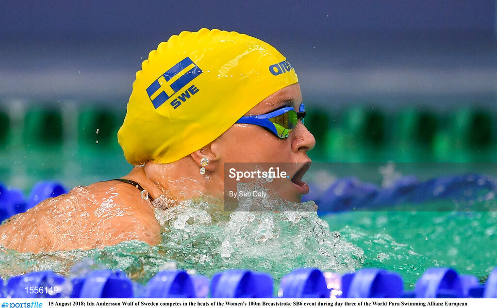 15 August 2018; Ida Andersson Wulf of Sweden competes in the heats of the Women's 100m Breaststroke SB6 event during day three of the World Para Swimming Allianz European Championships at the Sport Ireland National Aquatic Centre in Blanchardstown, Dublin. Photo by Seb Daly/Sportsfile