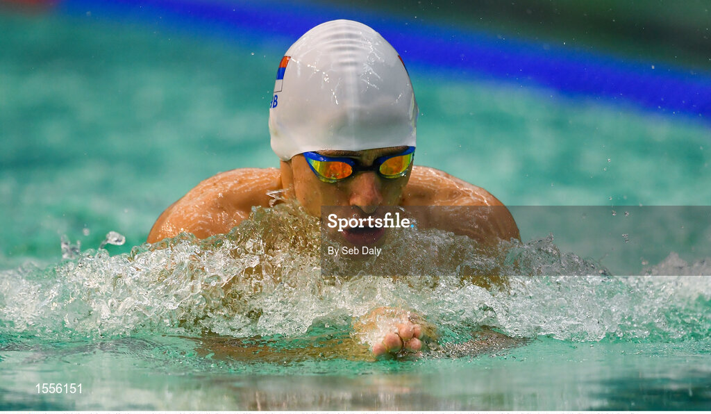 15 August 2018; Nemanja Panovic of Serbia competes in the heats of the Men's 100m Breaststroke SB7 event during day three of the World Para Swimming Allianz European Championships at the Sport Ireland National Aquatic Centre in Blanchardstown, Dublin. Photo by Seb Daly/Sportsfile