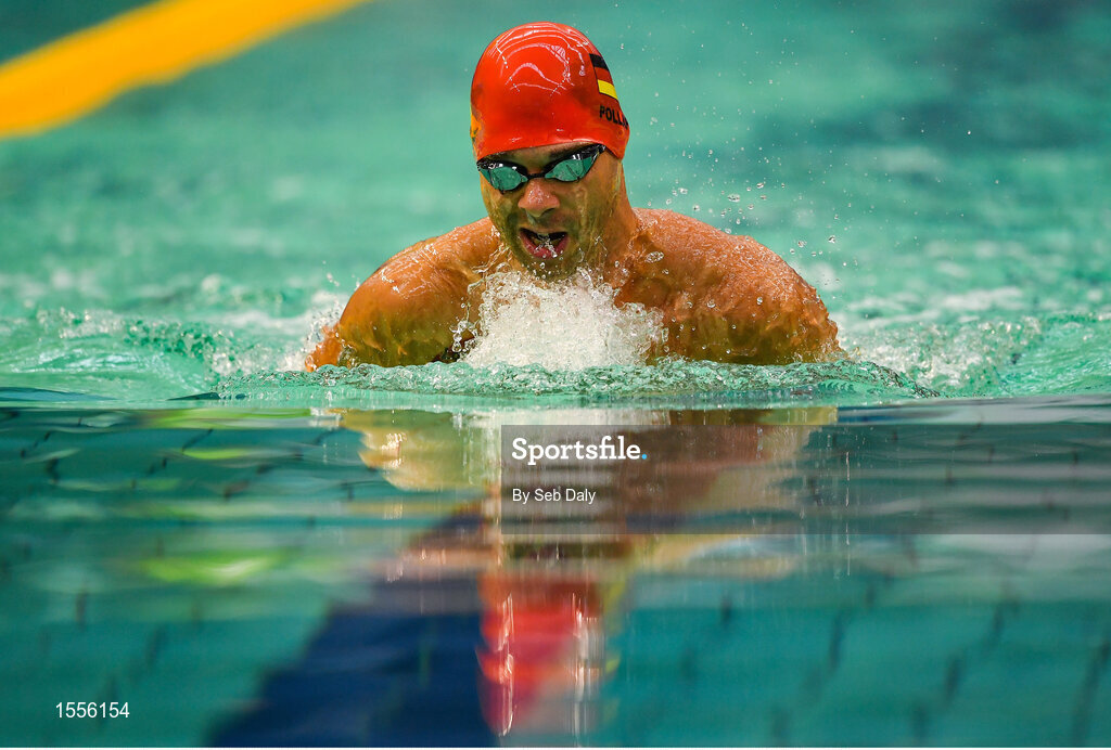 15 August 2018; Tobias Pollap of Germany competes in the heats of the Men's 100m Breaststroke SB7 event during day three of the World Para Swimming Allianz European Championships at the Sport Ireland National Aquatic Centre in Blanchardstown, Dublin. Photo by Seb Daly/Sportsfile