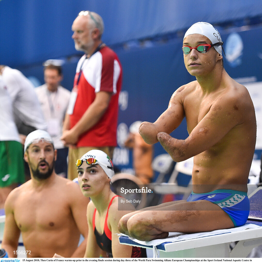 15 August 2018; Theo Curin of France warms-up prior to the evening finals session during day three of the World Para Swimming Allianz European Championships at the Sport Ireland National Aquatic Centre in Blanchardstown, Dublin. Photo by Seb Daly/Sportsfile