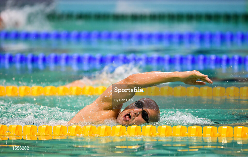 15 August 2018; Viktor Smyrnov of Ukraine on his way to winning the final of the Men's 400m Freestyle S11 event during day three of the World Para Swimming Allianz European Championships at the Sport Ireland National Aquatic Centre in Blanchardstown, Dublin. Photo by Seb Daly/Sportsfile