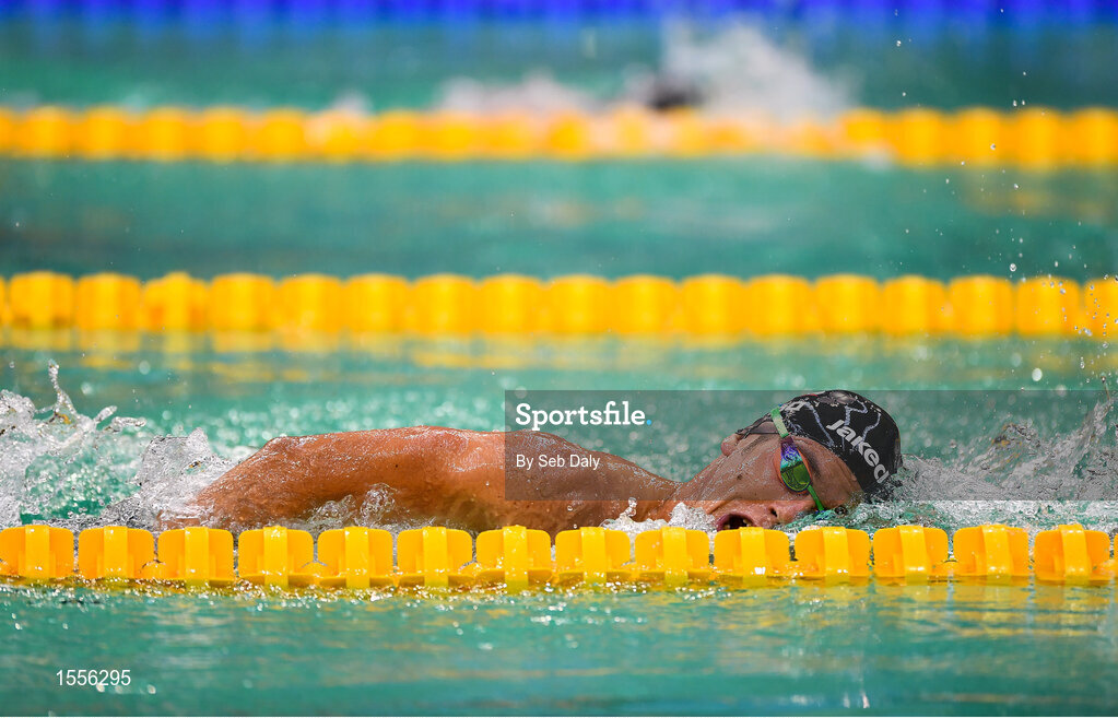15 August 2018; Salvatore Urso of Italy on his way to finishing second in the final of the Men's 400m Freestyle S11 event during day three of the World Para Swimming Allianz European Championships at the Sport Ireland National Aquatic Centre in Blanchardstown, Dublin. Photo by Seb Daly/Sportsfile