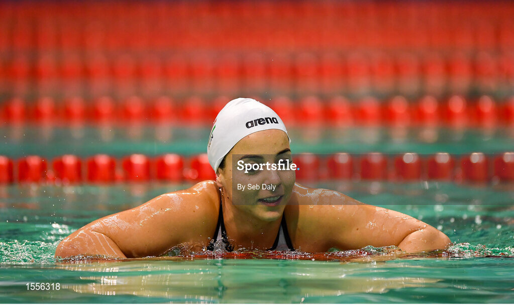 15 August 2018; Fanni Illes of Hungary after winning the final of the Women's 100m Breaststroke SB4 during day three of the World Para Swimming Allianz European Championships at the Sport Ireland National Aquatic Centre in Blanchardstown, Dublin. Photo by Seb Daly/Sportsfile