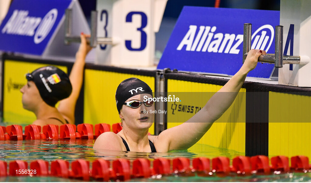 15 August 2018; Hannah Russel of Great Britain after placing joint-first after the Women's 50m Freestyle S12 during day three of the World Para Swimming Allianz European Championships at the Sport Ireland National Aquatic Centre in Blanchardstown, Dublin. Photo by Seb Daly/Sportsfile