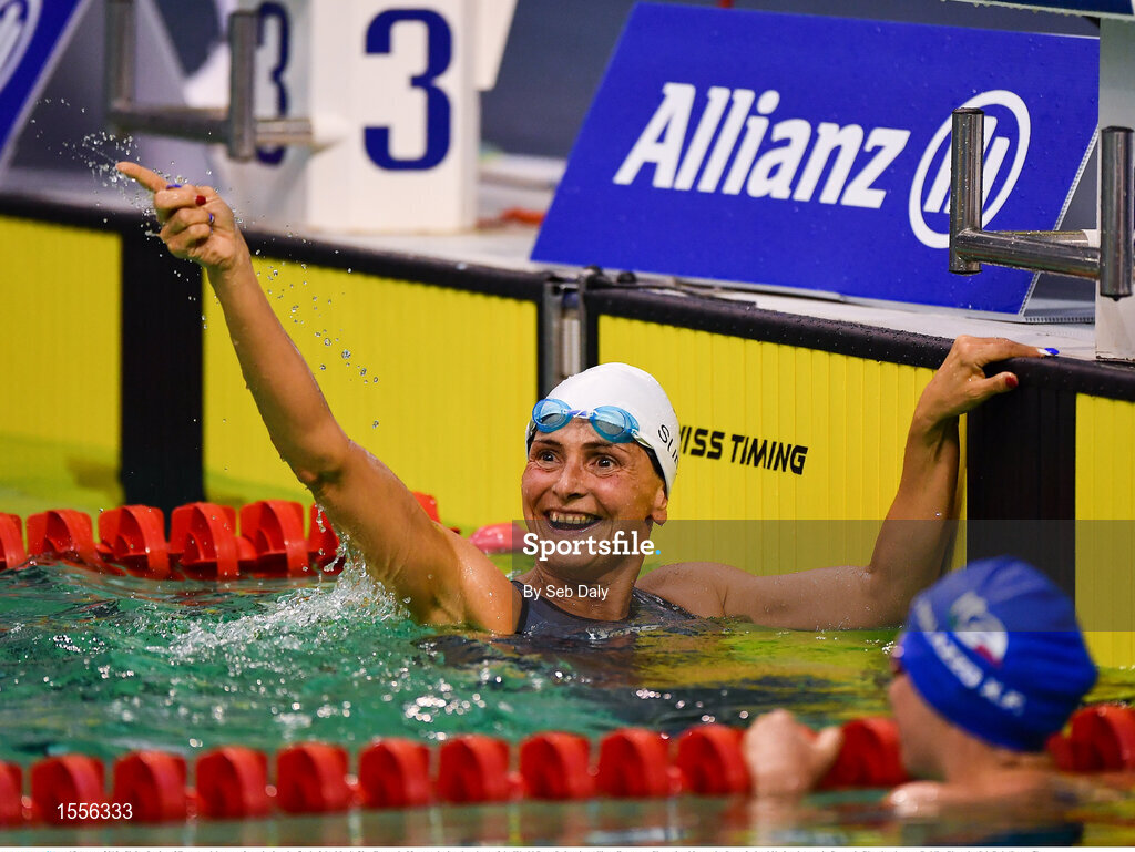15 August 2018; Claire Supiot of Frnace celebrates after winning the final of the Men's 50m Freestyle S8 event during day three of the World Para Swimming Allianz European Championships at the Sport Ireland National Aquatic Centre in Blanchardstown, Dublin. Photo by Seb Daly/Sportsfile