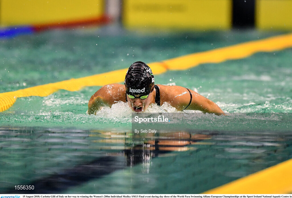 15 August 2018; Carlotta Gilli of Italy on her way to winning the Women's 200m Individual Medley SM13 Final event during day three of the World Para Swimming Allianz European Championships at the Sport Ireland National Aquatic Centre in Blanchardstown, Dublin. Photo by Seb Daly/Sportsfile
