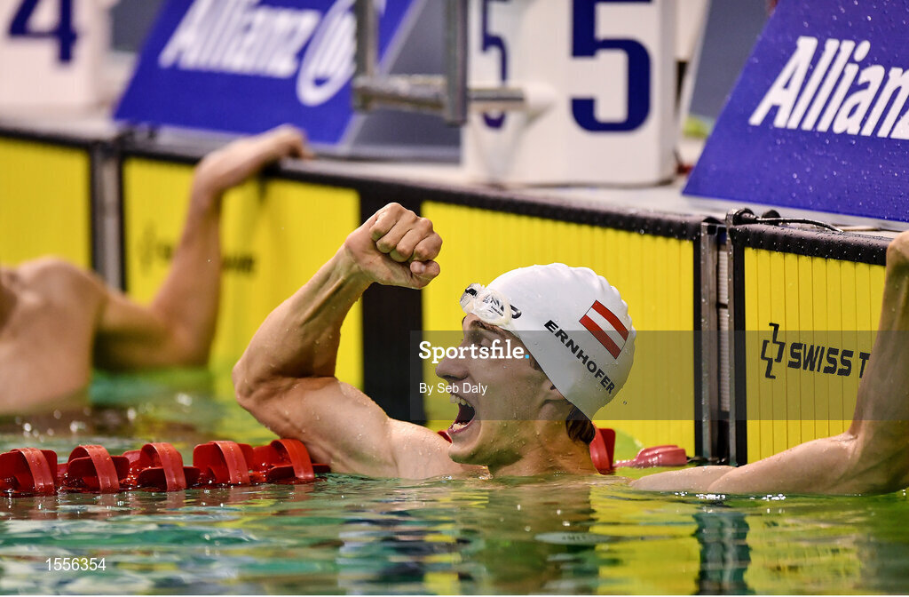 15 August 2018; Andreas Ernhofer of Austria celebrates after placing third in the Men's 50m Breaststroke SB3 Final event during day three of the World Para Swimming Allianz European Championships at the Sport Ireland National Aquatic Centre in Blanchardstown, Dublin. Photo by Seb Daly/Sportsfile