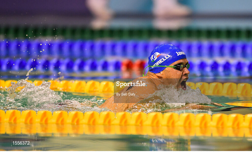 15 August 2018; Efrem Morelli of Italy on his way to winning the Men's 50m Breaststroke SB3 Final event during day three of the World Para Swimming Allianz European Championships at the Sport Ireland National Aquatic Centre in Blanchardstown, Dublin. Photo by Seb Daly/Sportsfile
