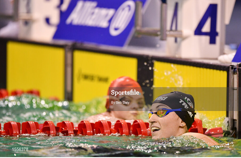 15 August 2018; Arjola Trimi of Italy celebrates after winning the Women's 50m Breaststroke SB3 final event during day three of the World Para Swimming Allianz European Championships at the Sport Ireland National Aquatic Centre in Blanchardstown, Dublin. Photo by Seb Daly/Sportsfile