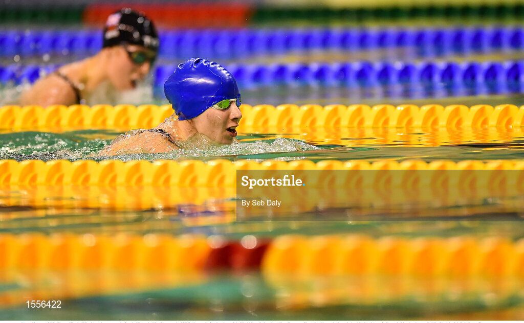 15 August 2018; Oksana Khrul of Ukraine on her way to winning the Women's 100m Breaststroke SB7 final event during day three of the World Para Swimming Allianz European Championships at the Sport Ireland National Aquatic Centre in Blanchardstown, Dublin. Photo by Seb Daly/Sportsfile