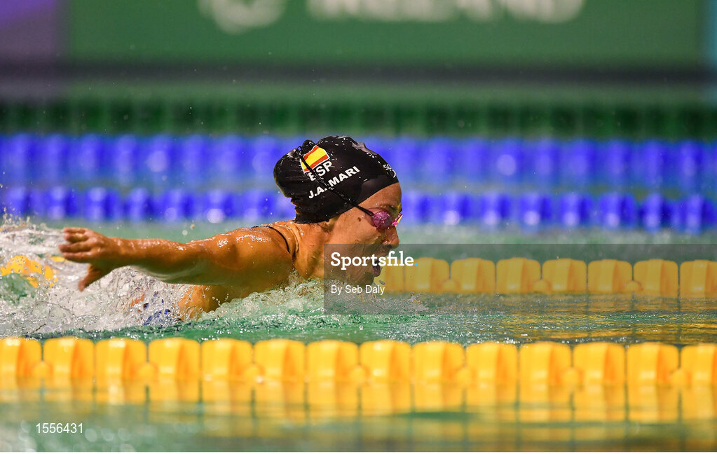 15 August 2018; Sarai Gascon of Spain on her way to winning the Women's 100m Butterfly S9 final event during day three of the World Para Swimming Allianz European Championships at the Sport Ireland National Aquatic Centre in Blanchardstown, Dublin. Photo by Seb Daly/Sportsfile