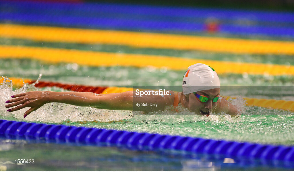 15 August 2018; Ellen Keane of Ireland competing in the Women's 100m Butterfly S9 final event during day three of the World Para Swimming Allianz European Championships at the Sport Ireland National Aquatic Centre in Blanchardstown, Dublin. Photo by Seb Daly/Sportsfile