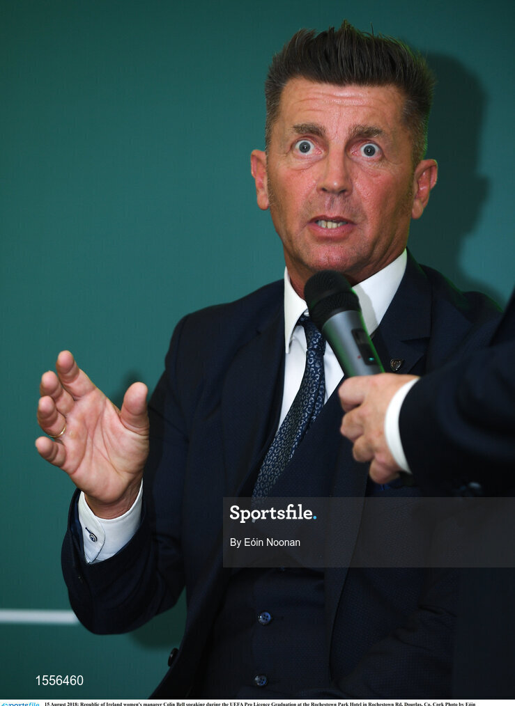 15 August 2018; Republic of Ireland women's manager Colin Bell speaking during the UEFA Pro Licence Graduation at the Rochestown Park Hotel in Rochestown Rd, Douglas, Co. Cork Photo by Eóin Noonan/Sportsfile