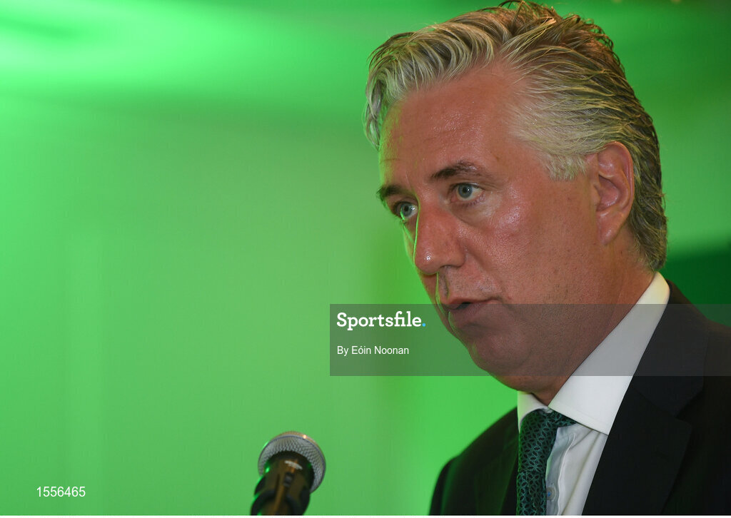 15 August 2018; John Delaney, CEO, Football Association of Ireland, speaking during the UEFA Pro Licence Graduation at the Rochestown Park Hotel in Rochestown Rd, Douglas, Co. Cork Photo by Eóin Noonan/Sportsfile