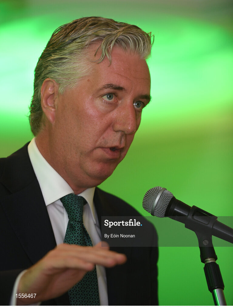 15 August 2018; John Delaney, CEO, Football Association of Ireland, speaking during the UEFA Pro Licence Graduation at the Rochestown Park Hotel in Rochestown Rd, Douglas, Co. Cork Photo by Eóin Noonan/Sportsfile