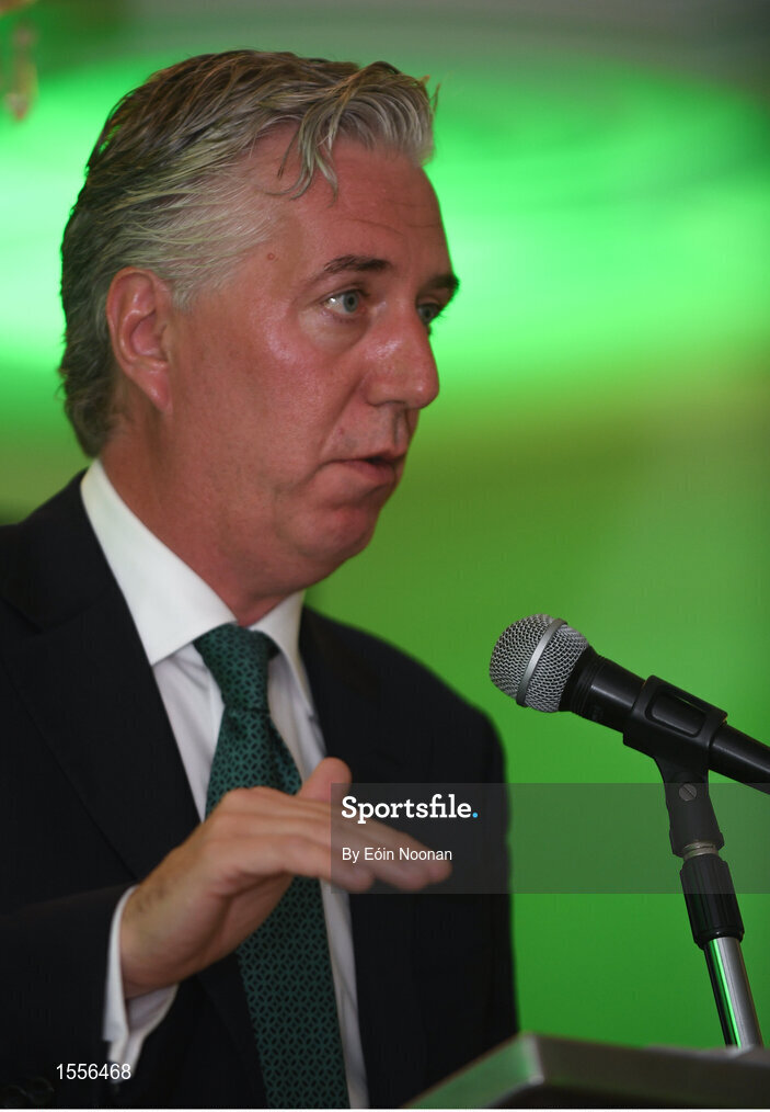 15 August 2018; John Delaney, CEO, Football Association of Ireland, speaking during the UEFA Pro Licence Graduation at the Rochestown Park Hotel in Rochestown Rd, Douglas, Co. Cork Photo by Eóin Noonan/Sportsfile