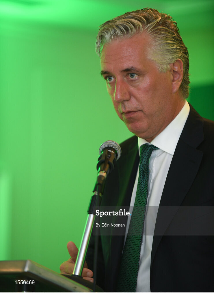 15 August 2018; John Delaney, CEO, Football Association of Ireland, speaking during the UEFA Pro Licence Graduation at the Rochestown Park Hotel in Rochestown Rd, Douglas, Co. Cork Photo by Eóin Noonan/Sportsfile