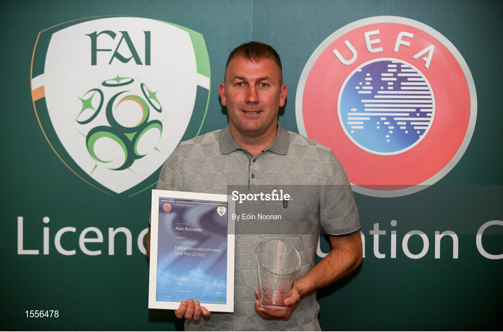 15 August 2018; Alan Reynolds with his certificate during the UEFA Pro Licence Graduation at the Rochestown Park Hotel in Rochestown Rd, Douglas, Co. Cork Photo by Eóin Noonan/Sportsfile
