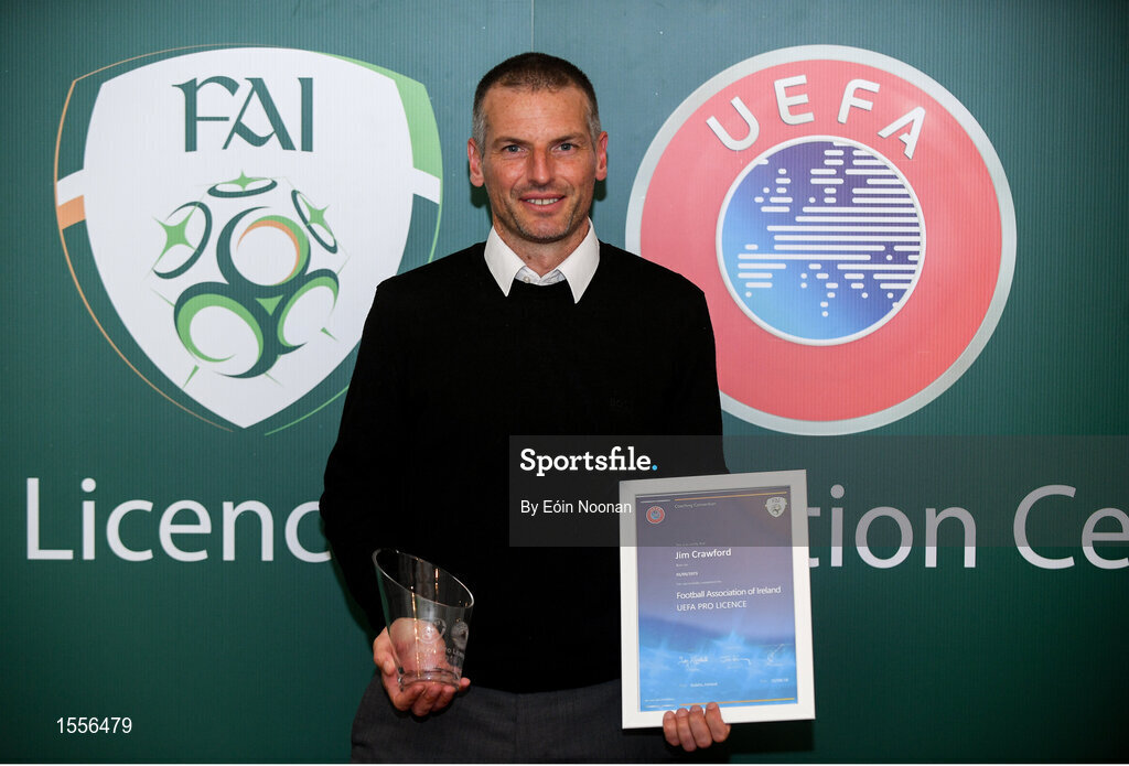15 August 2018; Jim Crawford with his certificate during the UEFA Pro Licence Graduation at the Rochestown Park Hotel in Rochestown Rd, Douglas, Co. Cork Photo by Eóin Noonan/Sportsfile
