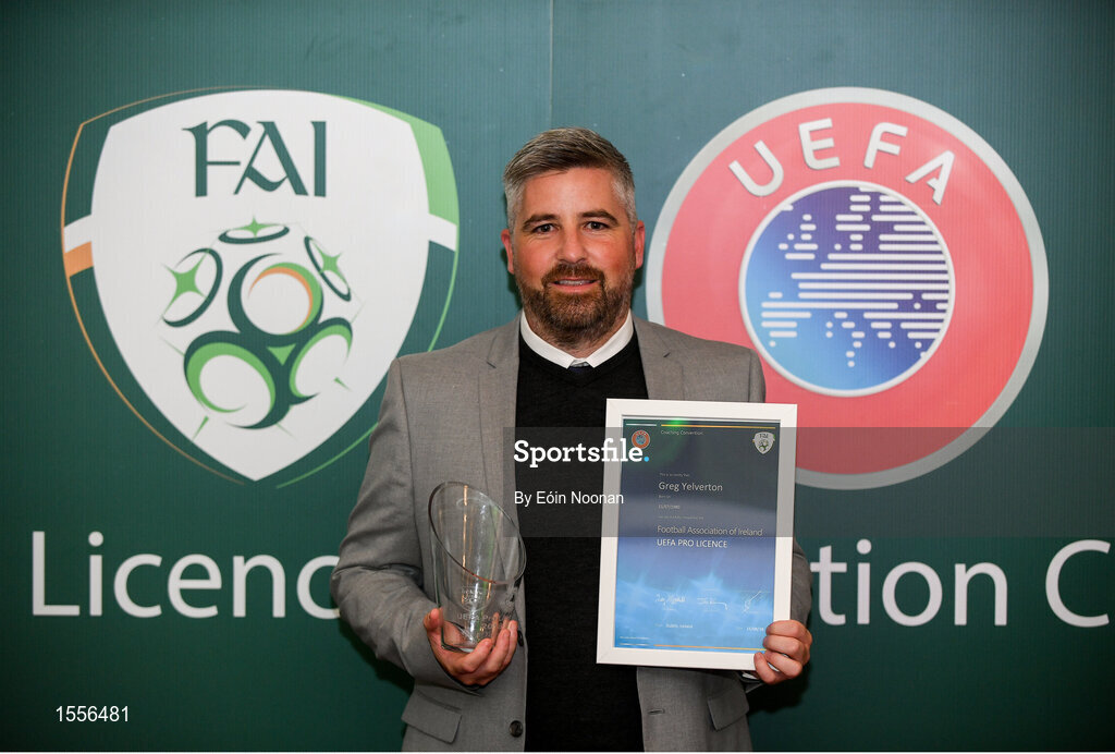 15 August 2018; Greg Yelverton with his certificate during the UEFA Pro Licence Graduation at the Rochestown Park Hotel in Rochestown Rd, Douglas, Co. Cork Photo by Eóin Noonan/Sportsfile