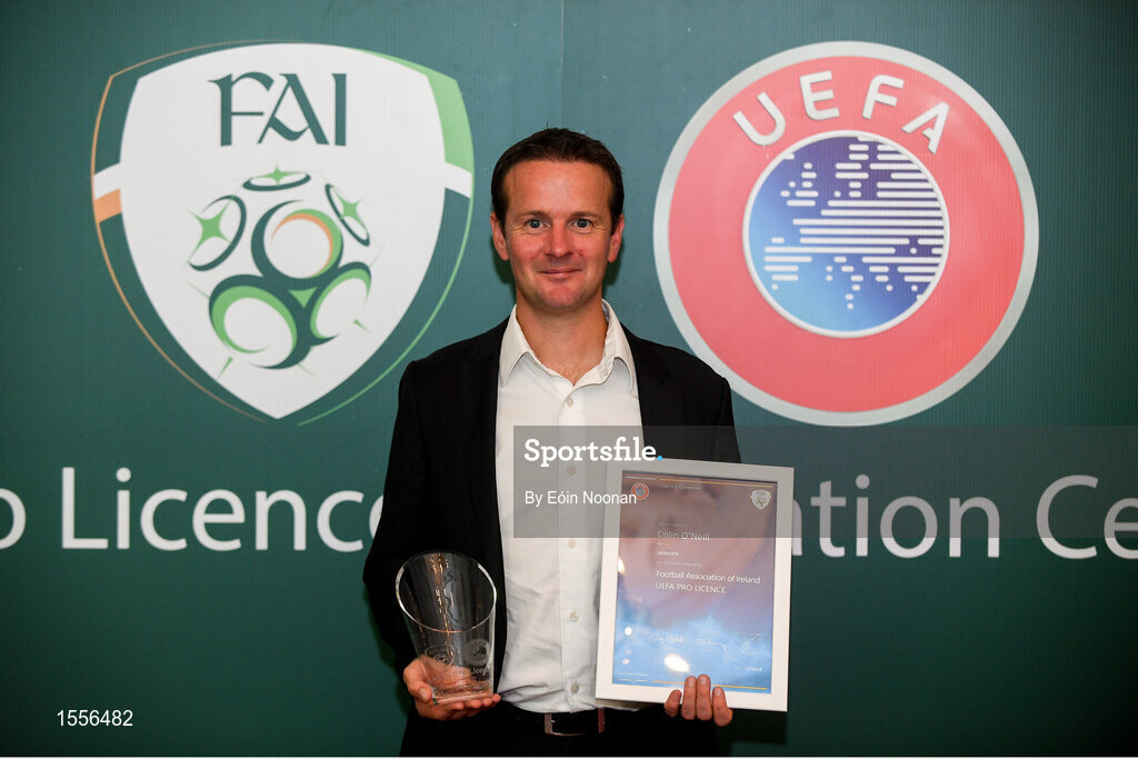 15 August 2018; Colin O'Neill with his certificate during the UEFA Pro Licence Graduation at the Rochestown Park Hotel in Rochestown Rd, Douglas, Co. Cork Photo by Eóin Noonan/Sportsfile