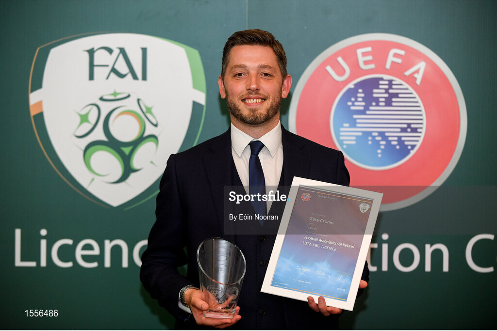 15 August 2018; Greg Cronin with his certificate during the UEFA Pro Licence Graduation at the Rochestown Park Hotel in Rochestown Rd, Douglas, Co. Cork Photo by Eóin Noonan/Sportsfile