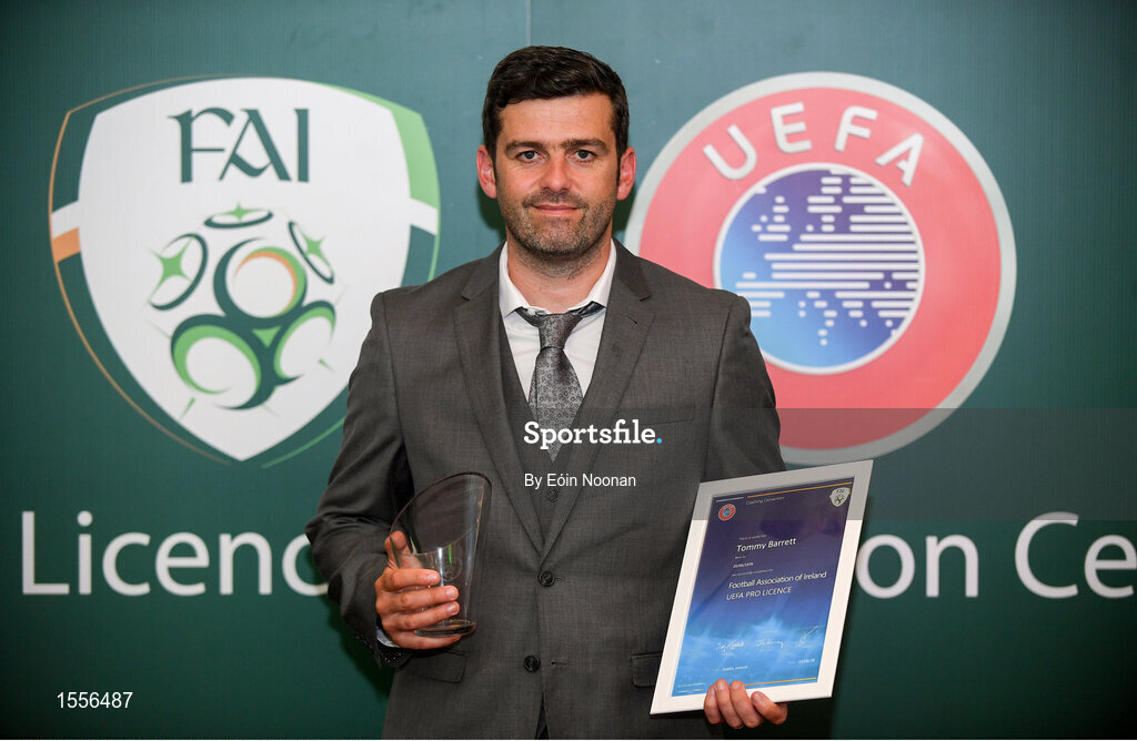 15 August 2018; Tommy Barrett with his certificate during the UEFA Pro Licence Graduation at the Rochestown Park Hotel in Rochestown Rd, Douglas, Co. Cork Photo by Eóin Noonan/Sportsfile