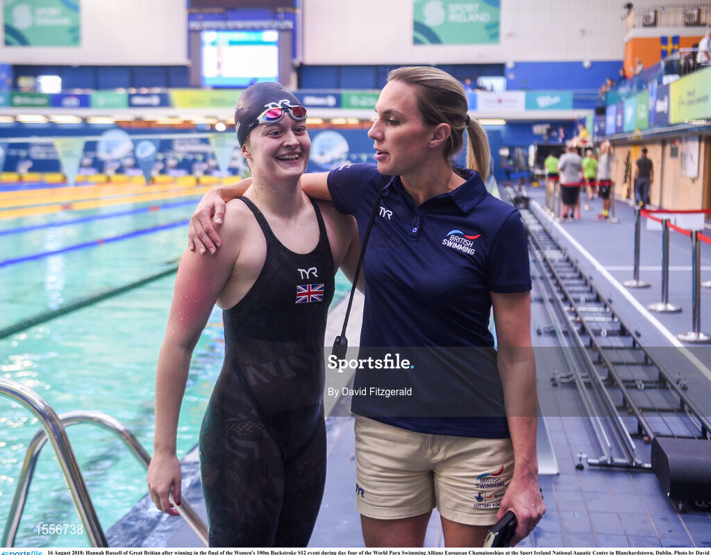 16 August 2018; Hannah Russell of Great Britain after winning in the final of the Women's 100m Backstroke S12 event during day four of the World Para Swimming Allianz European Championships at the Sport Ireland National Aquatic Centre in Blanchardstown, Dublin. Photo by David Fitzgerald/Sportsfile