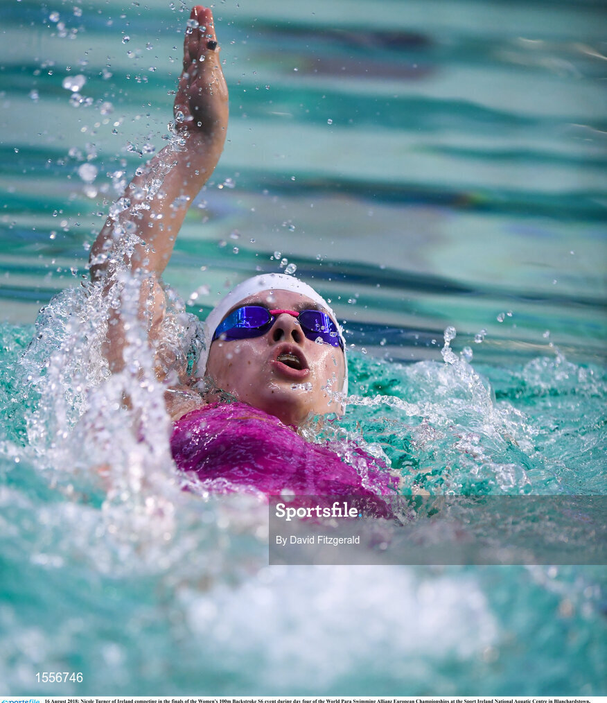 16 August 2018; Nicole Turner of Ireland competing in the finals of the Women's 100m Backstroke S6 event during day four of the World Para Swimming Allianz European Championships at the Sport Ireland National Aquatic Centre in Blanchardstown, Dublin. Photo by David Fitzgerald/Sportsfile