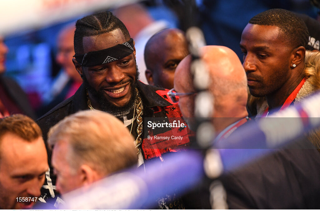 18 August 2018; WBC Heavyweight champion Deontay Wilder in attendance at Windsor Park in Belfast. Photo by Ramsey Cardy/Sportsfile