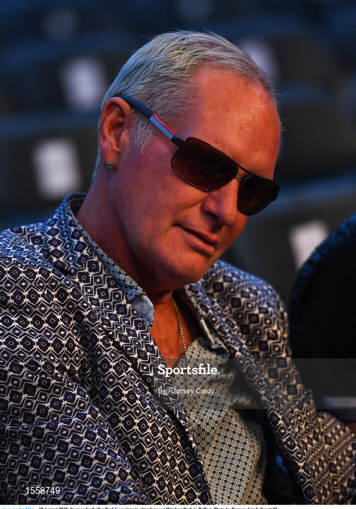 18 August 2018; Former footballer Paul Gascoigne in attendance at Windsor Park in Belfast. Photo by Ramsey Cardy/Sportsfile