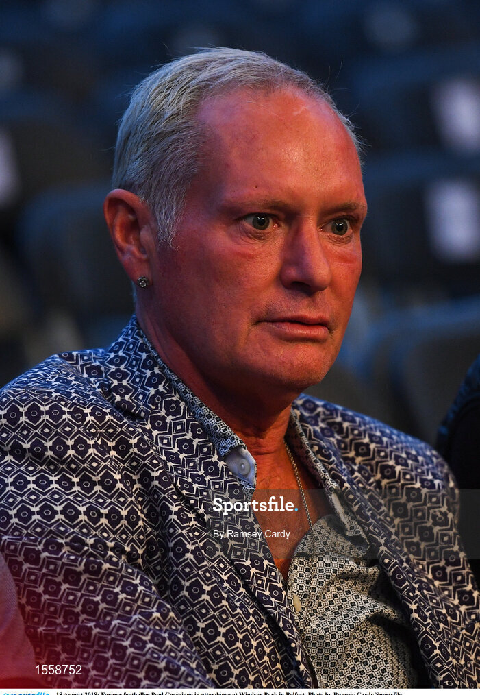 18 August 2018; Former footballer Paul Gascoigne in attendance at Windsor Park in Belfast. Photo by Ramsey Cardy/Sportsfile