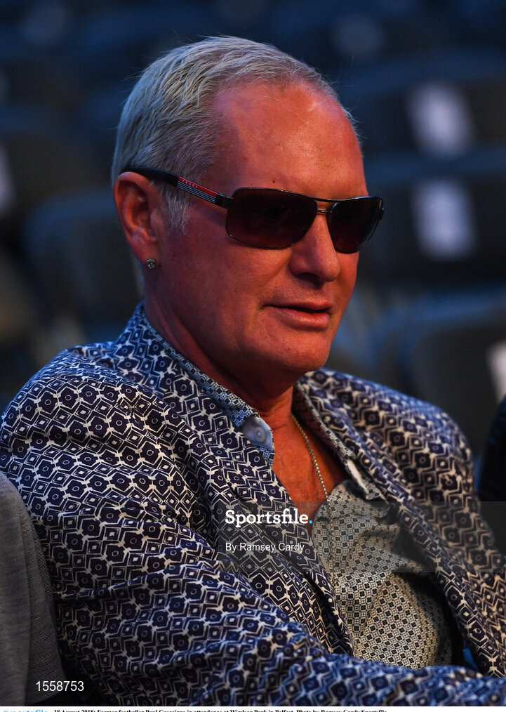 18 August 2018; Former footballer Paul Gascoigne in attendance at Windsor Park in Belfast. Photo by Ramsey Cardy/Sportsfile