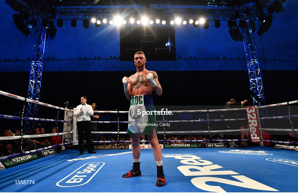 18 August 2018; Lewis Crocker after defeating William Warburton in welterweight bout at Windsor Park in Belfast. Photo by Ramsey Cardy/Sportsfile