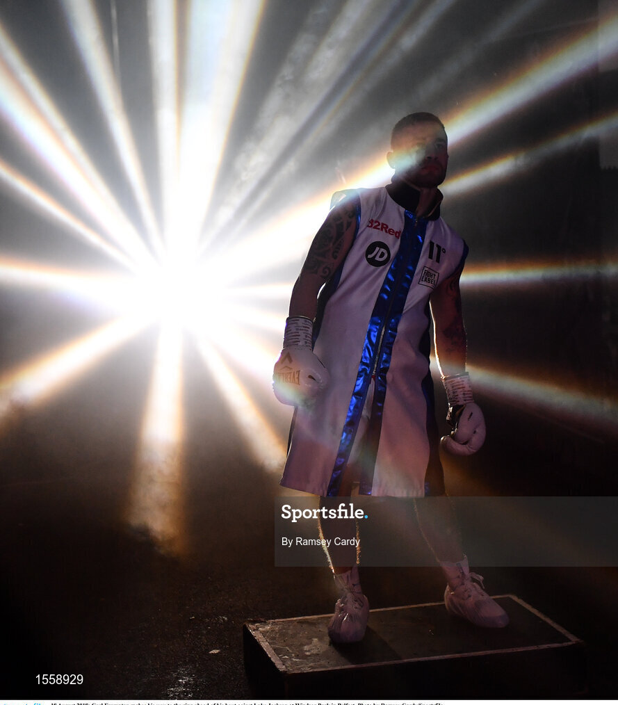 18 August 2018; Carl Frampton makes his way to the ring ahead of his bout against Luke Jackson at Windsor Park in Belfast. Photo by Ramsey Cardy/Sportsfile