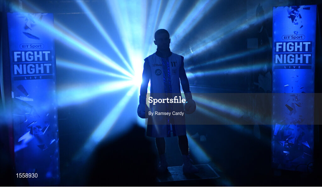 18 August 2018; Carl Frampton makes his way to the ring ahead of his bout against Luke Jackson at Windsor Park in Belfast. Photo by Ramsey Cardy/Sportsfile