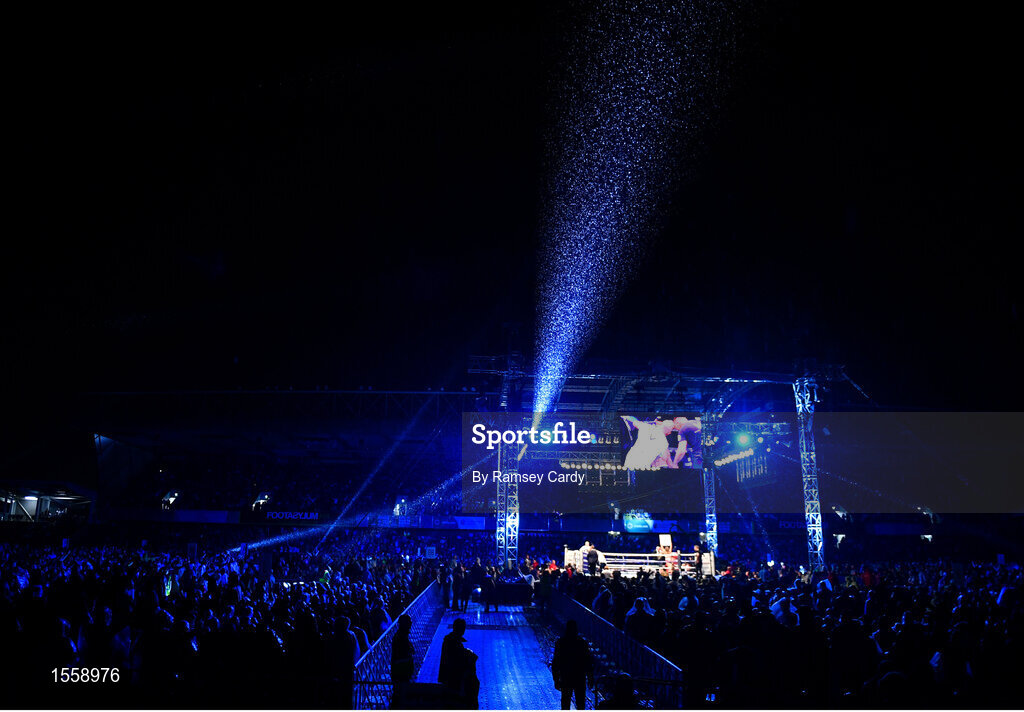 18 August 2018; A general view during the interim World Boxing Organisation World Featherweight Title bout between Luke Jackson and Carl Frampton at Windsor Park in Belfast. Photo by Ramsey Cardy/Sportsfile