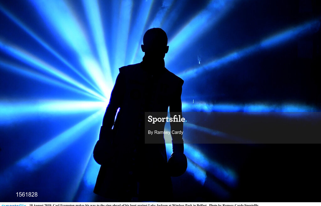 18 August 2018; Carl Frampton makes his way to the ring ahead of his bout against Luke Jackson at Windsor Park in Belfast. Photo by Ramsey Cardy/Sportsfile